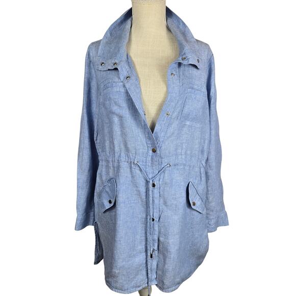 Chicos Chambray Linen Tunic Dress Drawstring Cover up Blue Mini Dress  #915 - Picture 5 of 11